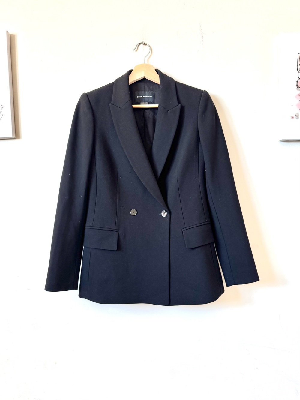 Club Monaco Black Double-Breasted Tailored Blazer Size 2